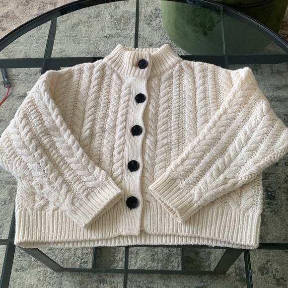 Something Navy Womens Chunky Cable Knit Button Up Cardigan Sweater White Size XS - Picture 12 of 13